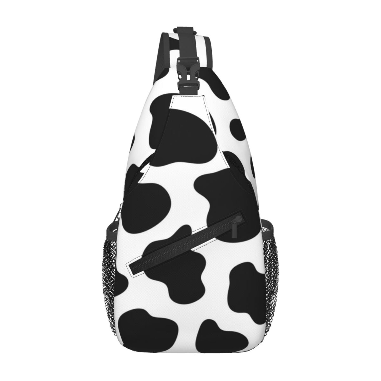 Black And White Cow Skin Print Sling Backpack Shoulder Chest Crossbody Bag Causal Travel Hiking Daypack