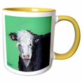 thumbnail image 1 of 3drose, Black and White Cow with Perfectly Pink Nose Against a Field of Green., 15oz Two-tone Yellow Mug, 1 of 6
