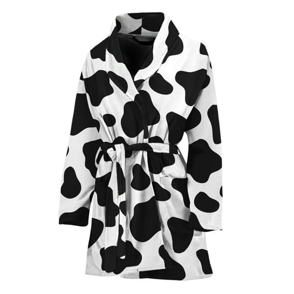 Black And White Cow Women Bathrobe One Size Univeral Fits, Farmer Gifts Fashion Lightweight Plush Fleece Long Robe For Women