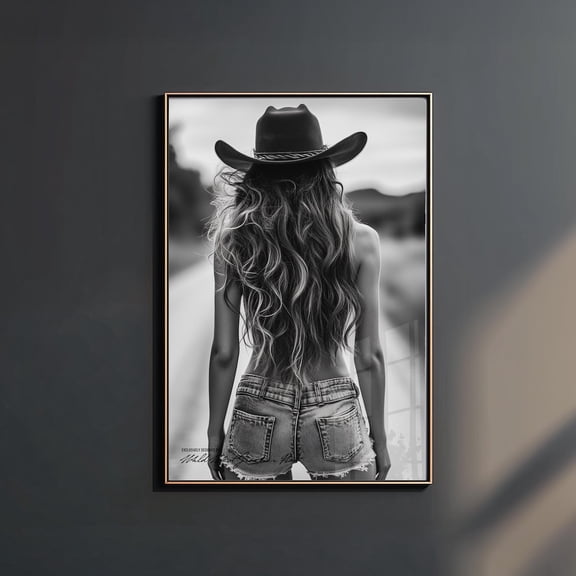 Black And White Cowgirl Poster, Texas Rodeo Art, Boho Decor Home Decor #3039, Unframed Poster Size 24x36