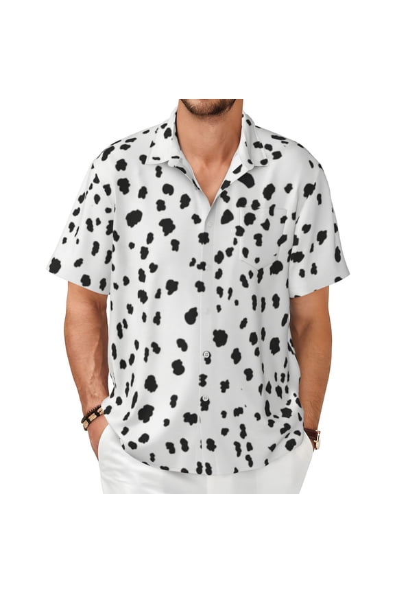 Black And White Dalmatian Spot Dots Men'S Short-Sleeved Shirts with All-Over Prints for Indoor and Outdoor Wear