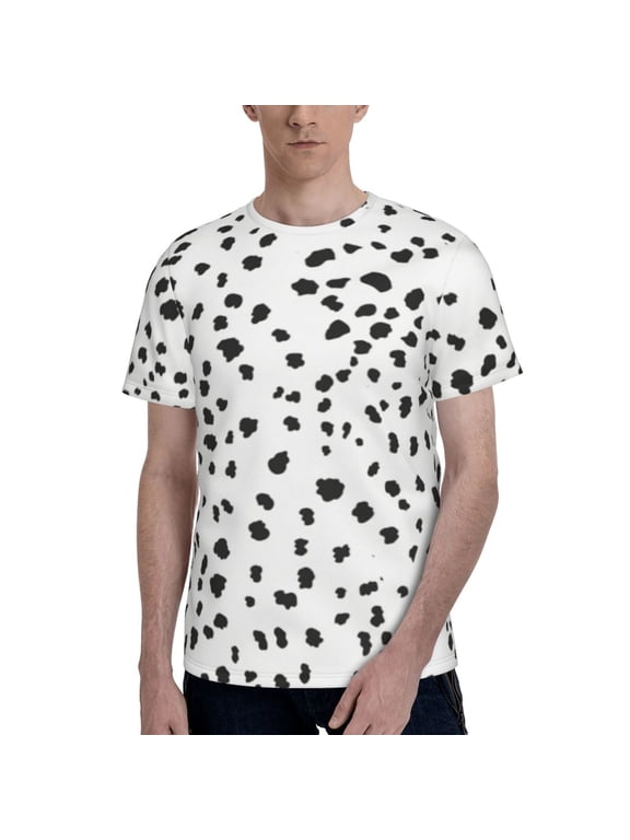 Black And White Dalmatian Spot Dots T-Shirt Crew Neck Short Sleeve Full-Print for Men