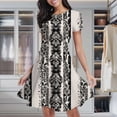 thumbnail image 1 of Black And White Damask Stripes Women's Classic Swing Skater Dress Casual Work Party Cocktail Dresses, 1 of 6