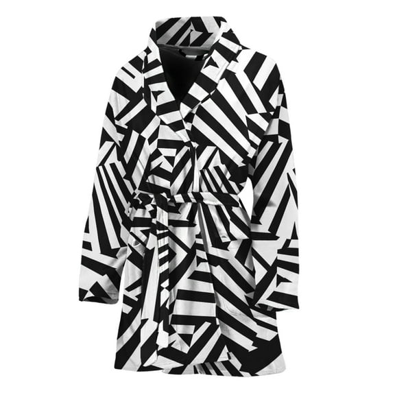 Black And White Dazzle Pattern Women Bathrobe One Size Univeral Fits Fashion Lightweight Plush Fleece Long Robe For Women