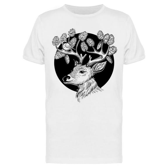 Black And White Deer Branch T-Shirt Men -Image by Shutterstock, Male Large