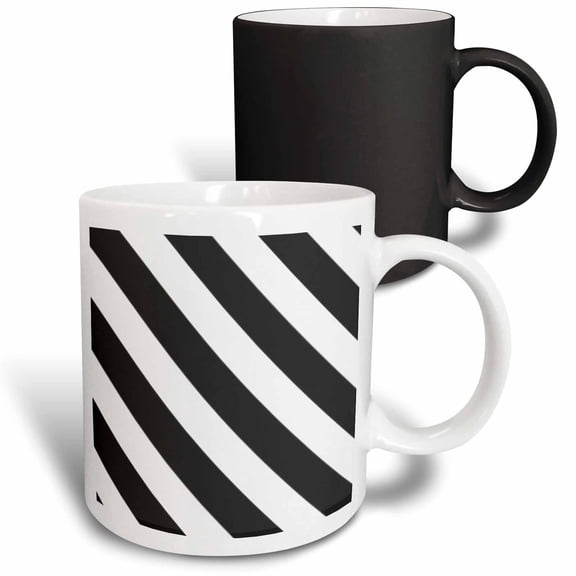 3drose, Black and White Diagonal Stripes Pattern - Stripy Striped Stripey Monochrome - Bold Simple Modern, 11oz Magic Transforming Mug
