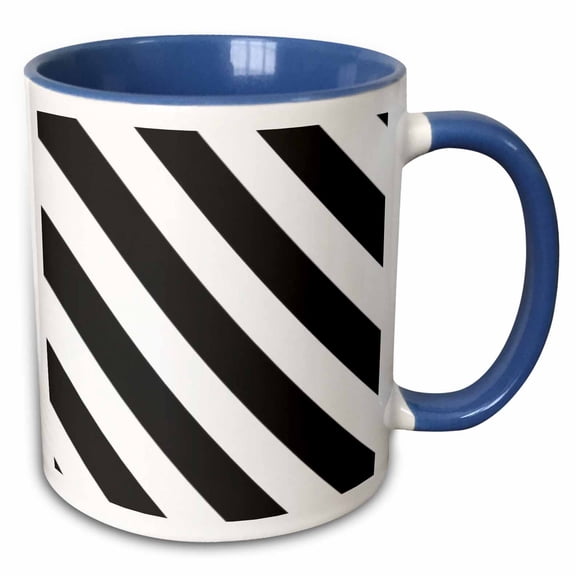 3drose, Black and White Diagonal Stripes Pattern - Stripy Striped Stripey Monochrome - Bold Simple Modern, 11oz Two-tone Blue Mug