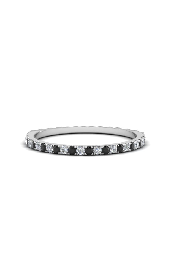Black And White Diamond Eternity Band Ring, Eternity Wedding Anniversary Diamond Ring, 14k White Gold Plated, Handmade Ring, Gift For Her