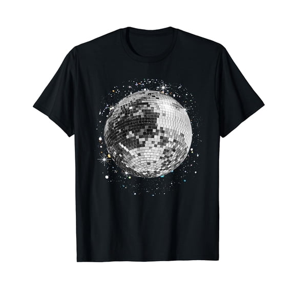 Black And White Disco Ball Club Retro Black T-Shirt