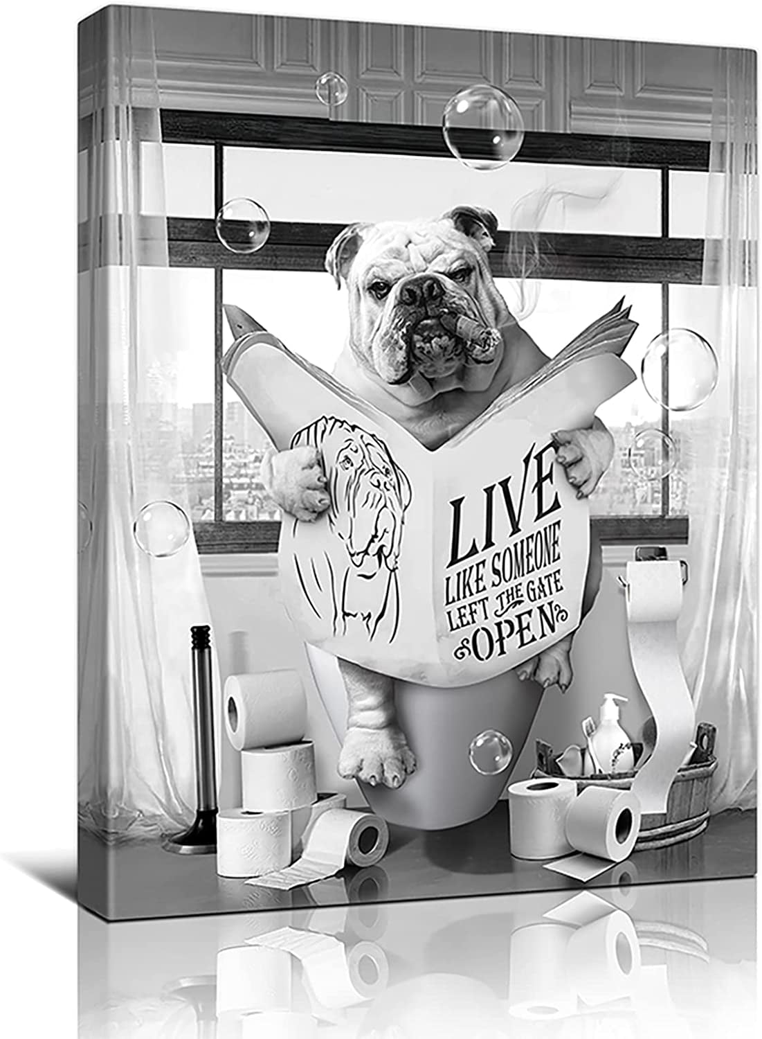 Black And White Dog Bathroom Decor Funny Dog Wall Art Boxer Read
