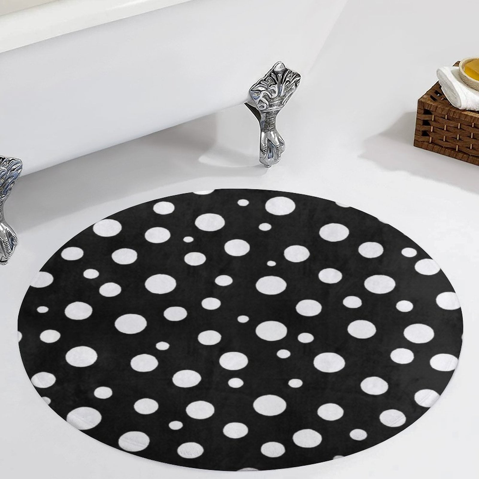 Black And White Dots on Black Background2 Area Round Carpet Living