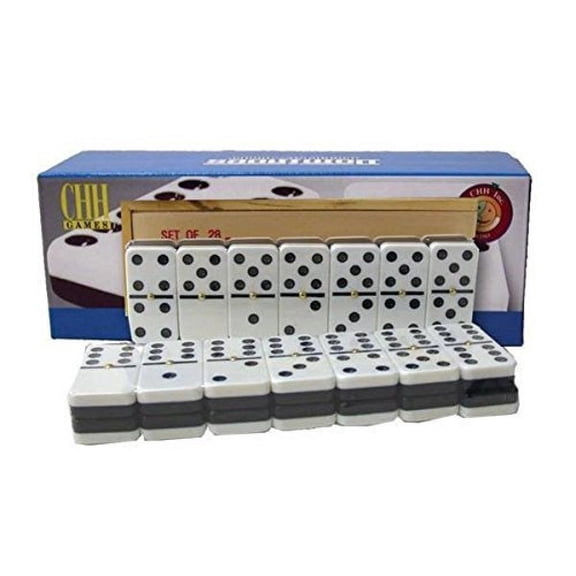 Black And White Double 6 Two Tone Jumbo Domino Tiles with Spinner