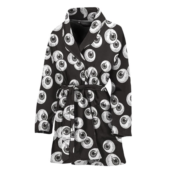 Black And White Eyeball Pattern Women Bathrobe One Size Univeral Fits, Eyes Fashion Lightweight Plush Fleece Long Robe For Women