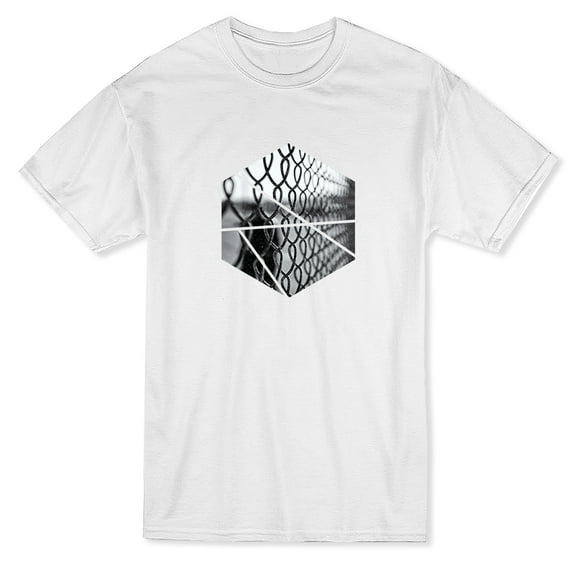 Black And White Fence Octagon Design Men White T-Shirt, Male Medium