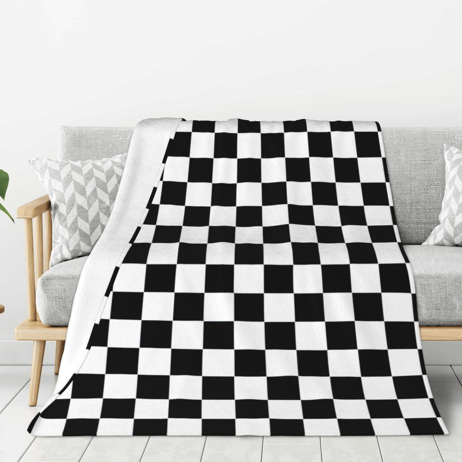 Black And White Fleece Throw Blanket, 320GSM Bed Blanket for Women Men