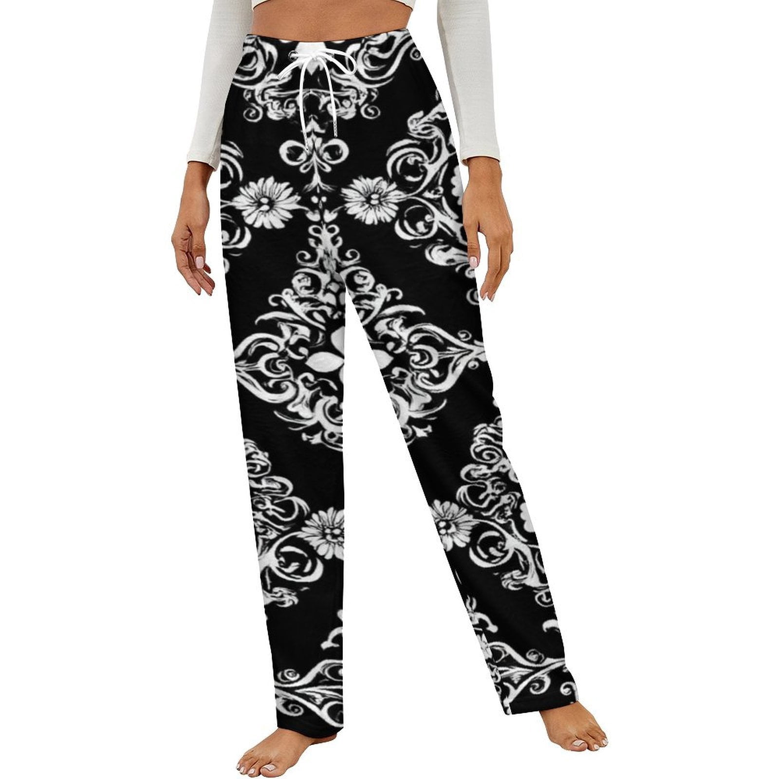 Woven Black And White Floral Pants