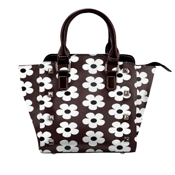 Black And White Floral Design Rivet Fashion One-Shoulder Women's Handbag Tote Bag