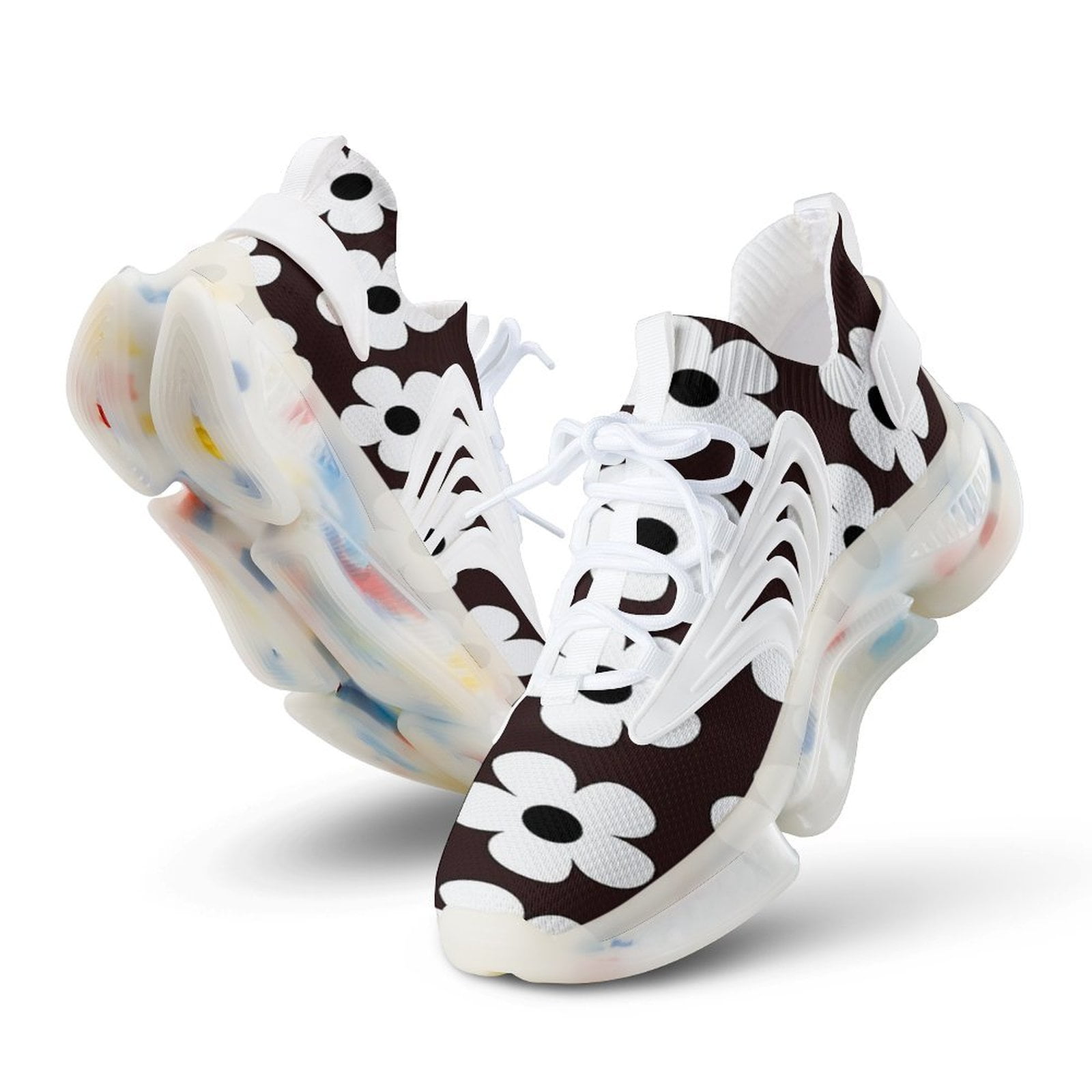 Black White Floral Print Men's Low Top Shoes main image 0