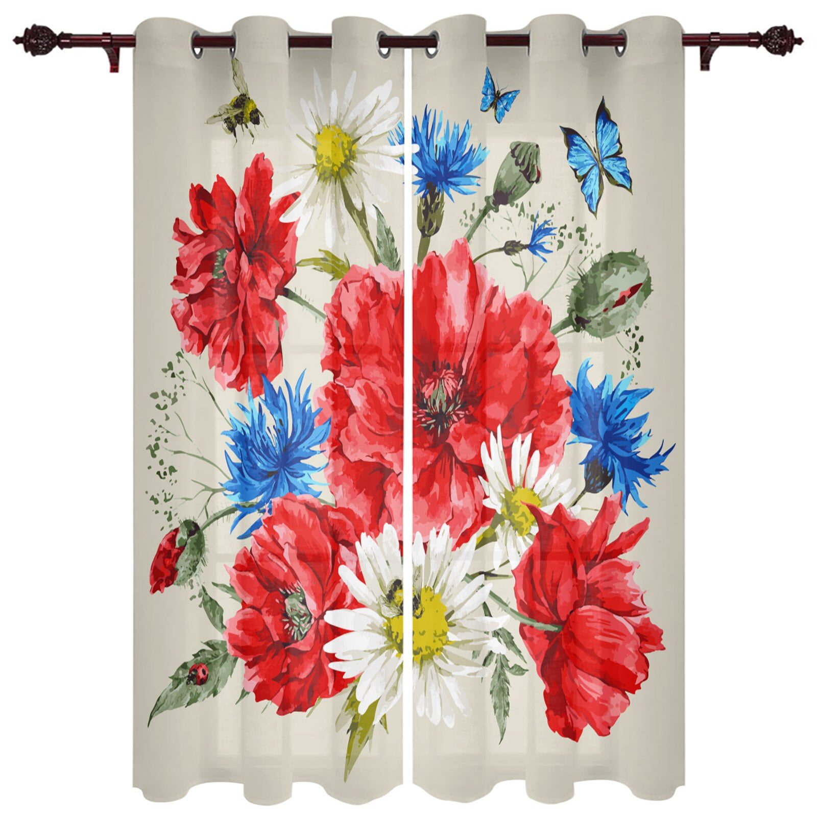 Black And White Flower Dragonfly Butterfly Luxury Home Curtains Modern