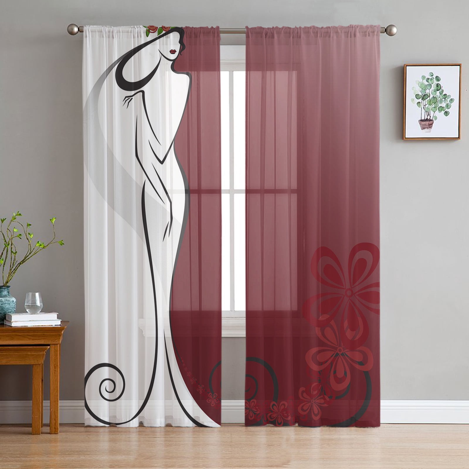 Transparent Rations Black And White Flower Pattern Tulle Curtains for Living Room Bedroom ...