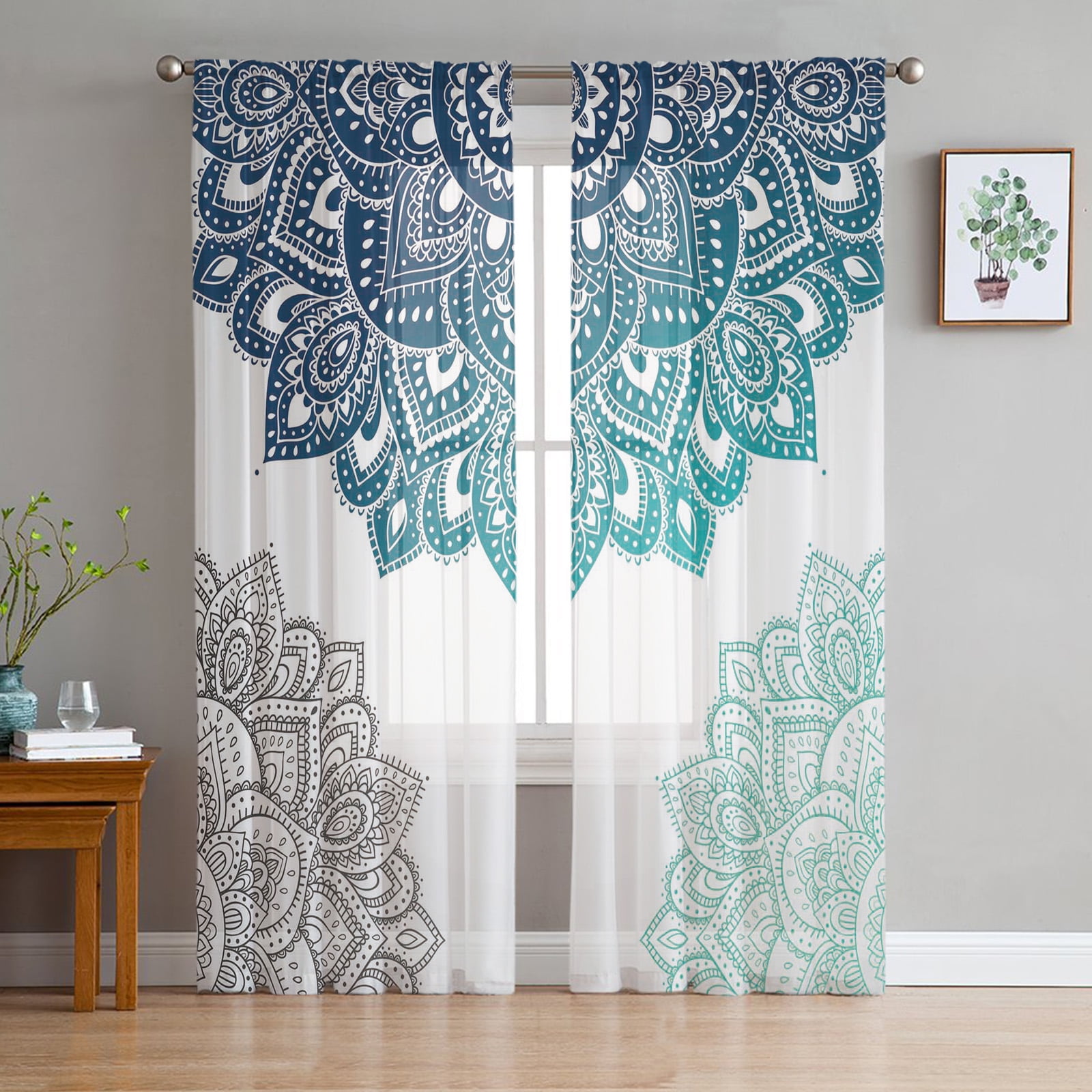 Transparent Rations Black And White Flower Pattern Tulle Curtains for Living Room Bedroom ...