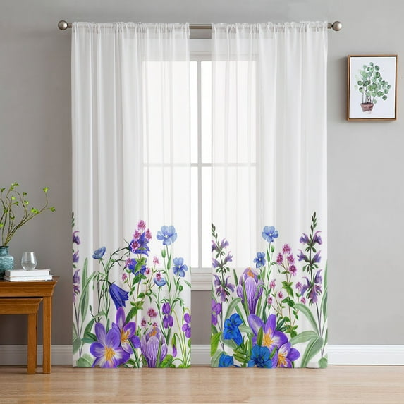 Black And White Flowers Printed Curtains Drape Sheer Tulle Home ration Living Room Bedroom Cortinas Chiffon Window Curtains