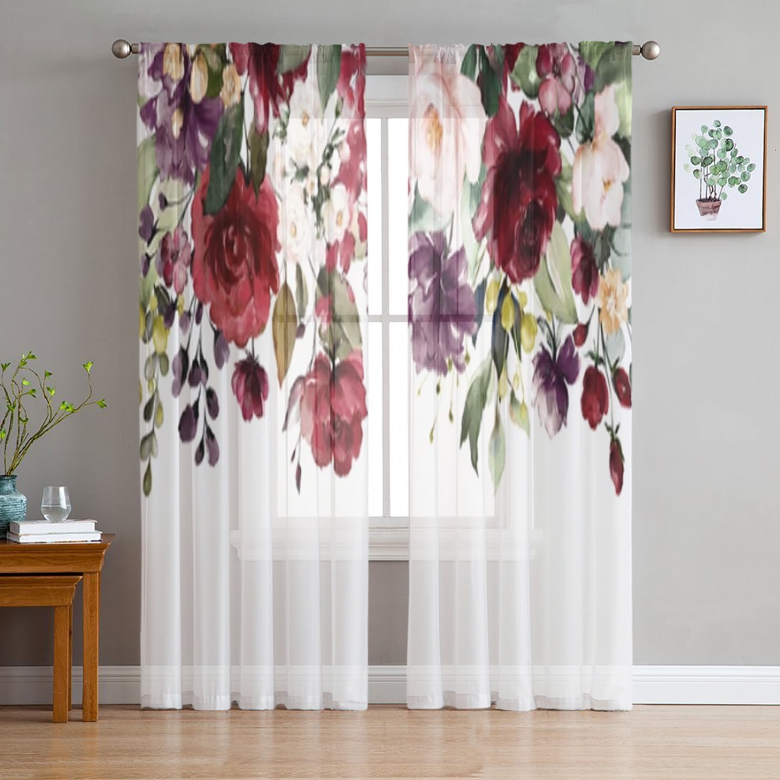 Black And White Flowers Tulle Curtains for Living Room Bedroom Modern