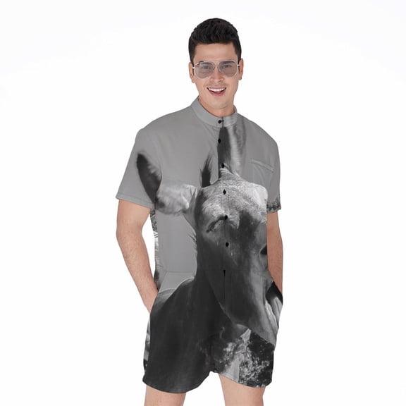 Black And White Funny Donkey Short Sleeve Men'S Rompers Casual Summer Jumpsuits Outfit