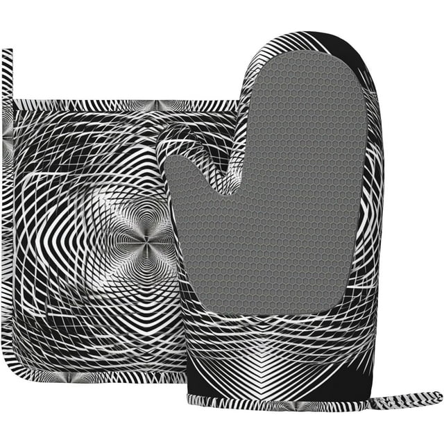 Black And White Geometric Shape Art Pirnt Oven Mitts And Pot Holders 2