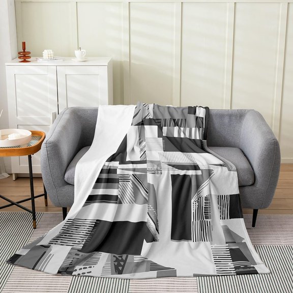 Black And White Geometric Throw Blanket for Couch Sofa Bed