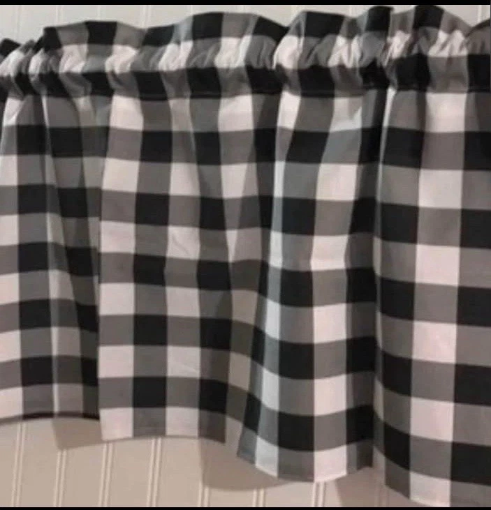 Black And White Gingham Checks Farmhouse Window Topper, Curtain Valance