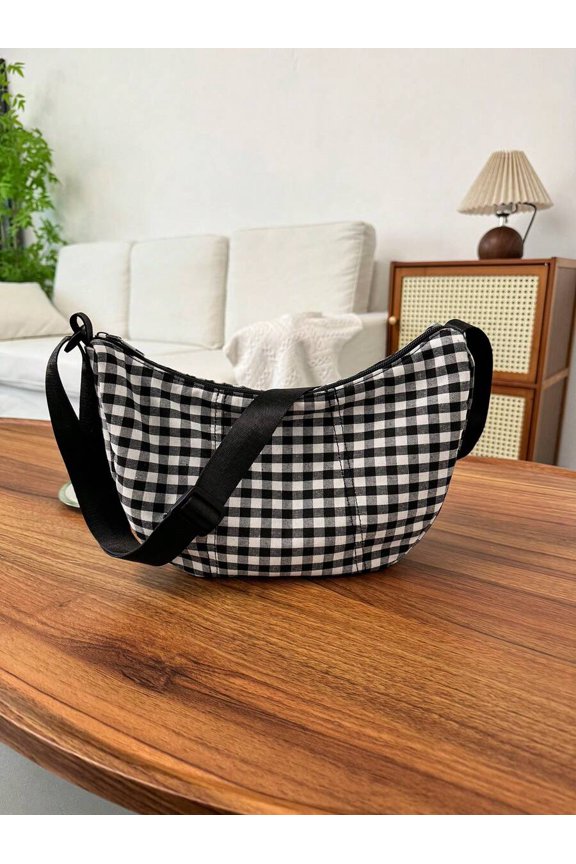 Black And White Gingham Crossbody Messenger Bag Multicolor-3