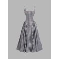 thumbnail image 1 of Black And White Gingham Square Neck Fit & Flare Midi Dress, 1 of 5
