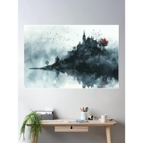 Black And White Gothic Castle Poster Wall Art, Modern Wall Decor For Living Room Bedroom, 24x36 UNFRAMED