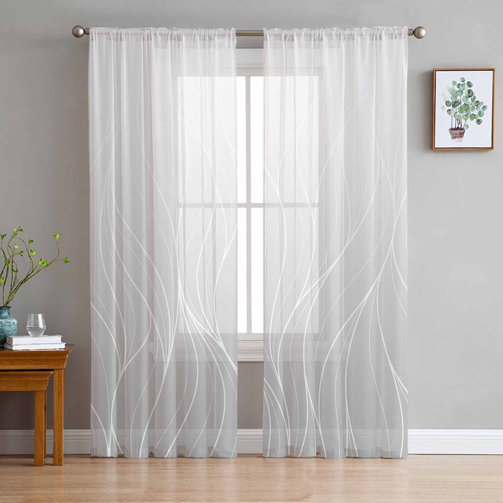 Black And White Gradient Line Texture Tulle Curtains For Bedroom Home r