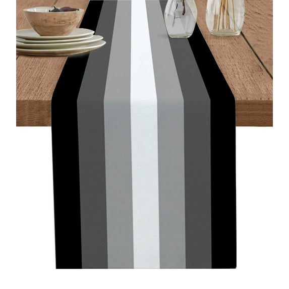 Black And White Gradient Stripes Table Runner Kitchen Xmas Decoration Tablecloth Home Party Table Cover 4/6PCS Placemats