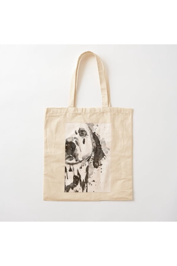 Black And White Half Faced Dalmatian Dog Canvas Tote Bags, Reusable Shopping Bag