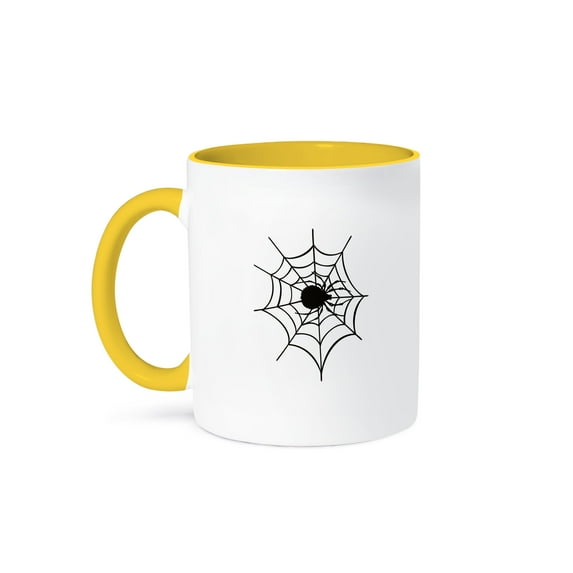 Black And White Halloween Spider Web, 15oz Two-Tone Yellow Mug
