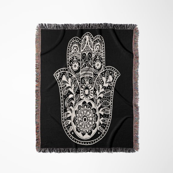 Black And White Hamsa, Woven Blanket