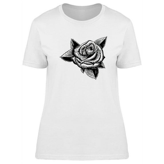Black And White Hand Drawn Rose T-Shirt Women -Image by Shutterstock, Female XX-Large