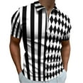 thumbnail image 1 of Black And White Harlequin Diamonds And Stripes Men Zipper T-shirt Summer Casual Short Sleeve T-shirt Top, 1 of 7