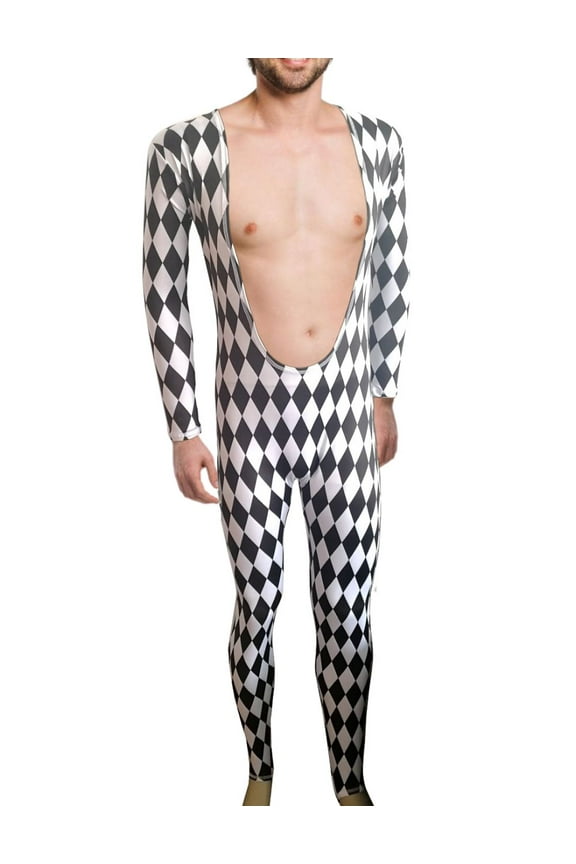 Black And White Harlequin Leotard Adult Costume - Mens Medium