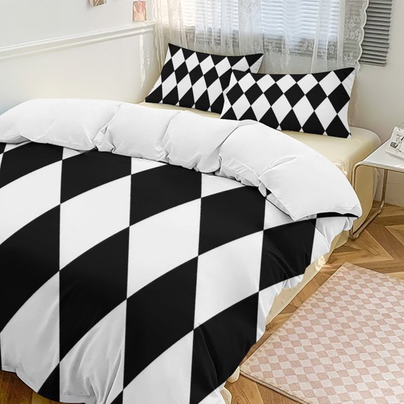 Black And White Harlequin Pattern Bedding Set Couple Bedclothes Pillowcase Customized Home Textiles Bed Set for Bedroom Decoration