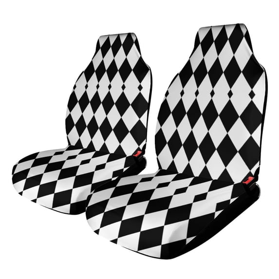 Black And White Harlequin Pattern Car Seat Cover Set Auto Front Bucket Cushion Protect Accessories 2 Piece