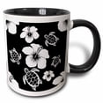 thumbnail image 1 of 3drose, Black and White Hawaiian Pattern of Turtles and Flowers., 11oz Two-tone Black Mug, 1 of 6