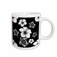 thumbnail image 1 of 3drose, Black and White Hawaiian Pattern of Turtles and Flowers., 15oz Mug, 1 of 6