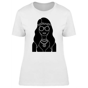 Black And White Hippie Girl T-Shirt Women -Image by Shutterstock, Female x-Large