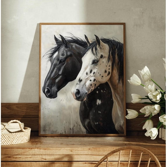 Black And White Horse Wall Art Print, Equestrian Duo, Spotted Appaloosa ...