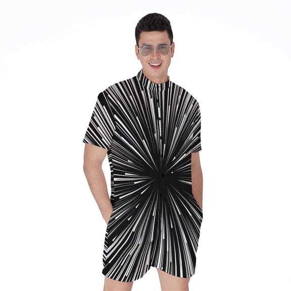 Black And White Hyperspace Short Sleeve Men'S Rompers Casual Summer Jumpsuits Outfit
