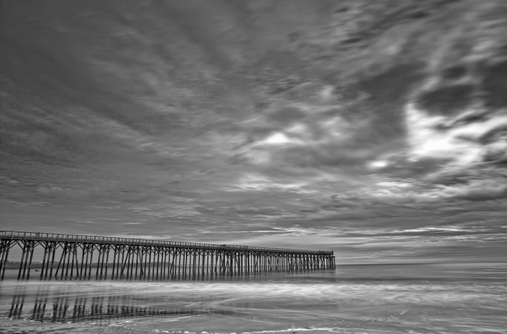 Black And White Image Of Hearst Wharf California Canvas Art - Robert Postma Design Pics (34 x 22)